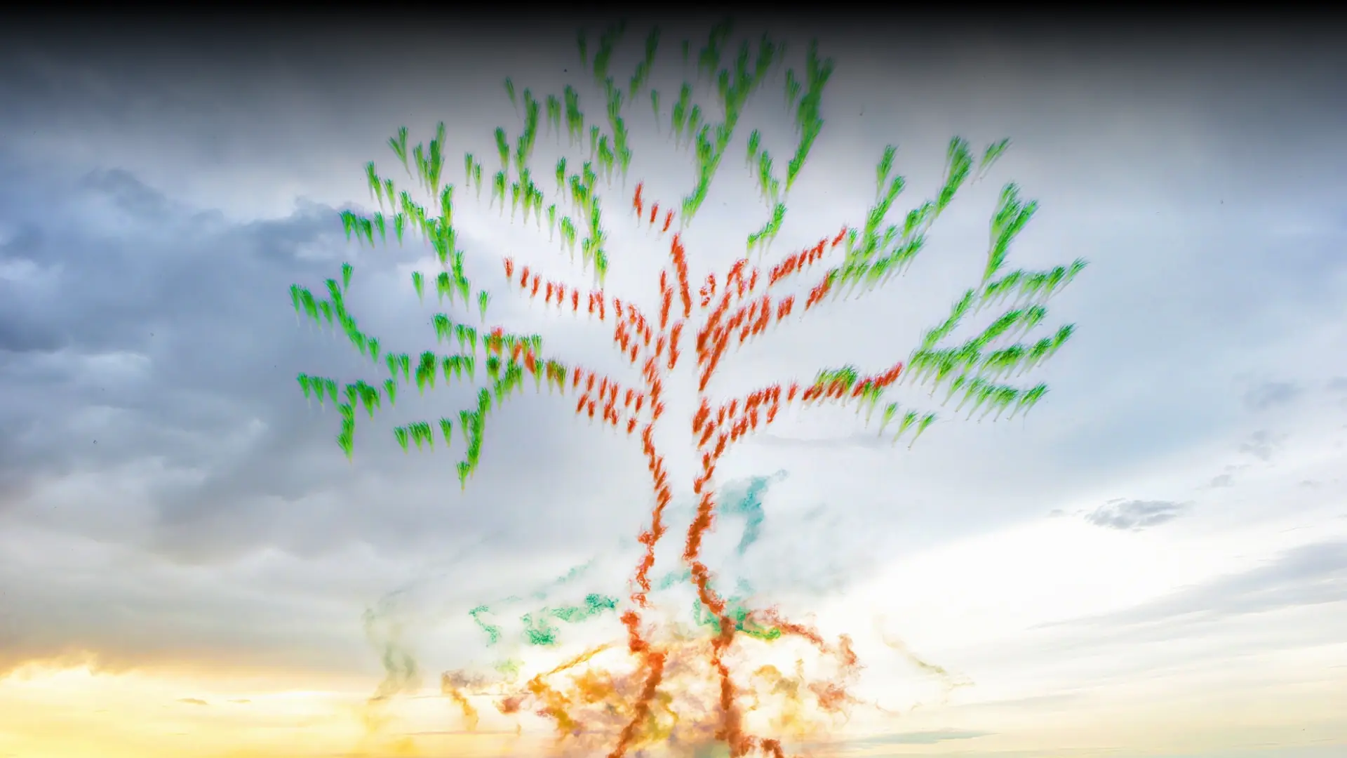 Pyro Drone Show by Pyroemotions performing in daylight with creative and innovative aerial effects