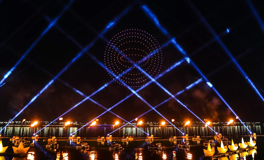 Lights and lasers cutting through the night, adding dazzle to our memorable multimedia shows