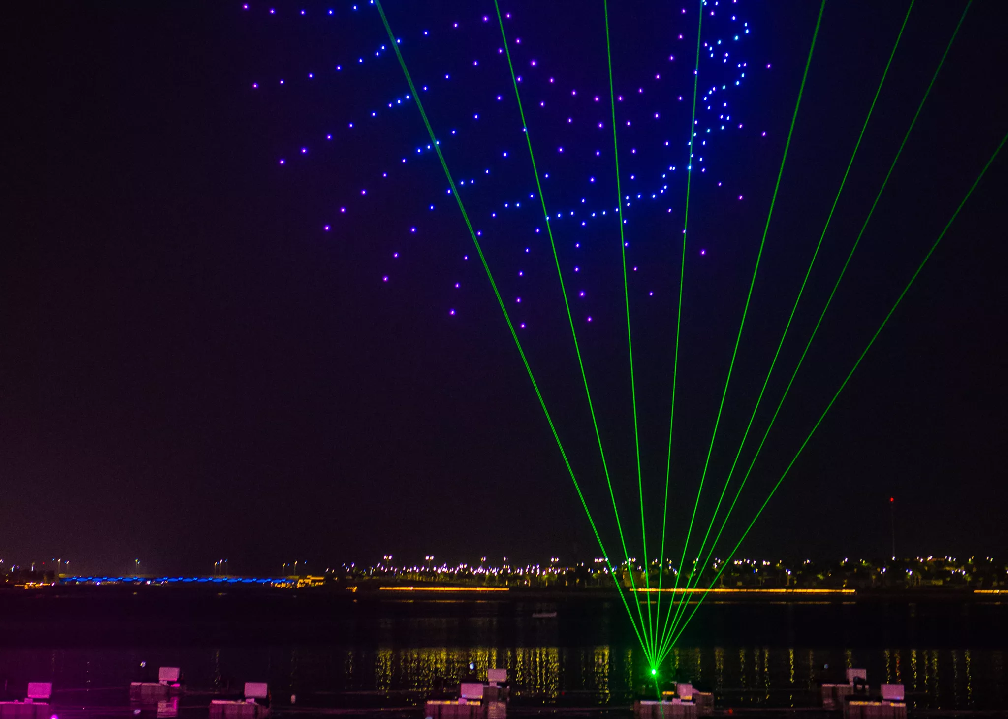 Pyroemotions aim is to shape the sky with laser projections on buildings, waterscreens, and aerial shows