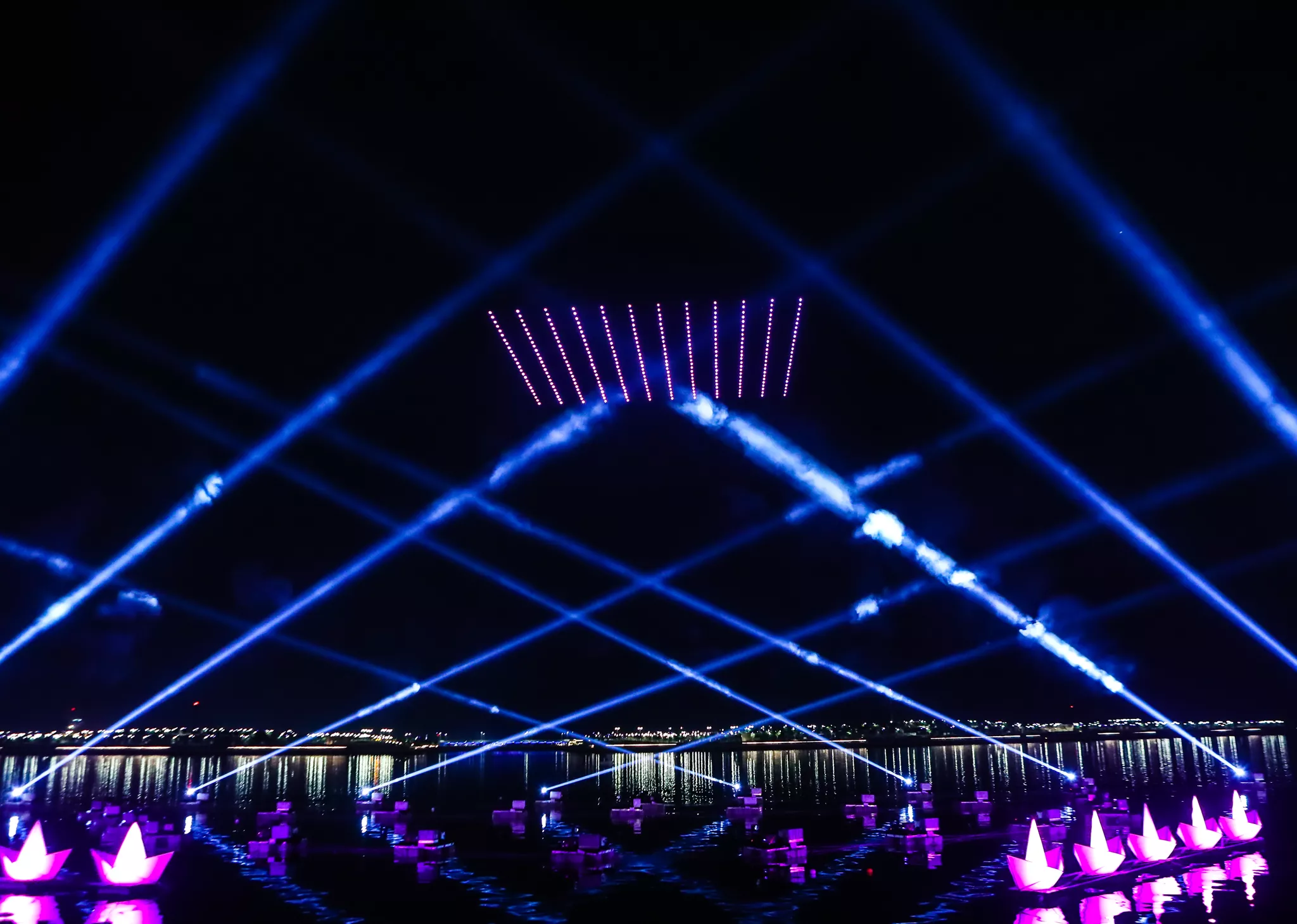 Dynamic lights create immersive backgrounds for multimedia shows with synchronized effects